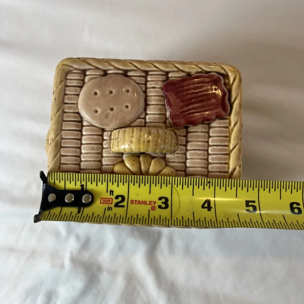 Vintage Ceramic Weaved Basket Looking Biscuit‎ Jar With Lid  5